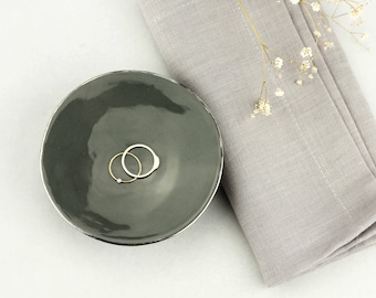 Gray Porcelain Ring Dish. Handmade Ceramic Minimalist Jewel Dish. Gray and Silver. Wedding Elegant Gray Ring Holder Design by CONCEPTstudio.