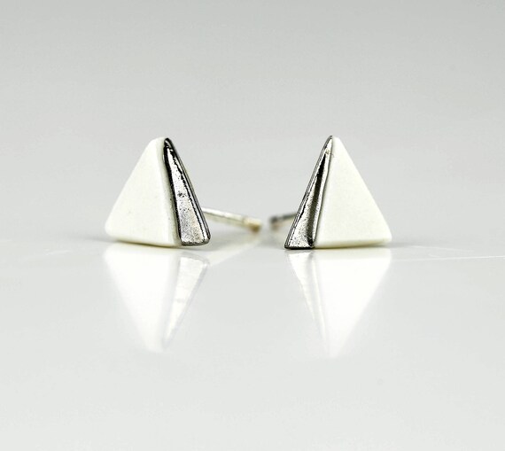 White Silver Porcelain Geometric Earrings. Minimalist Stud Earrings. Ceramic Jewelry. Wedding Delicate Stud Earrings Design by CONCEPTstudio