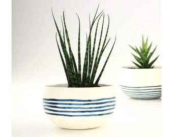 Handmade Ceramic Planter. Minimalist Porcelain Cactus Planter. Succulent White Blue Planter. Wedding Serving Bowl Design by CONCEPTstudio.