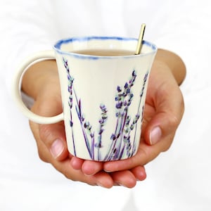Handmade Ceramic Mug. Porcelain Lavender Romantic Tea Mug. Handpainted mug. Romantic Coffee Lovers.Wedding White Mug Design by CONCEPTstudio
