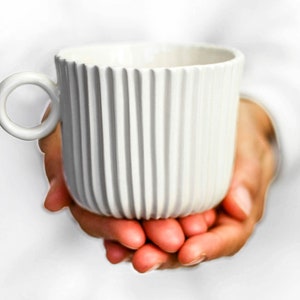 Porcelain Geometric White Mug.Handmade Ceramic Cup.Minimalist Tea Coffee mug. Birthday Gift.Contemporary Wedding Mug Design by CONCEPTstudio