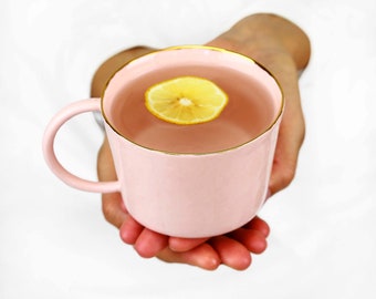 Coffee Simple Mug. Handmade Ceramic Coffee Mug. Porcelain Tea Cup. Minimalist Romantic Mug. Wedding Pink & Gold Mug Design by CONCEPTstudio.