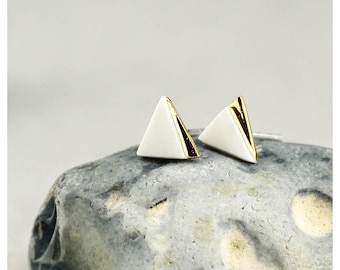 White Gold Porcelain Geometric Earrings. Minimalist Stud Earrings. Ceramic Jewelry. Wedding Delicate Stud Earrings Design by CONCEPTstudio