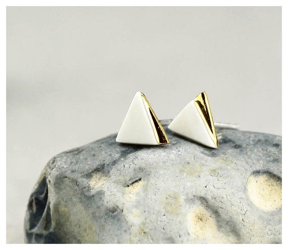 White Gold Porcelain Geometric Earrings. Minimalist Stud Earrings. Ceramic Jewelry. Wedding Delicate Stud Earrings Design by CONCEPTstudio