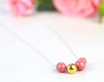 Porcelain Minimalist Jewelry. Ceramic Contemporary Dainty Gold Necklace. Pink & gold. Wedding Elegant Tiny Pendant Design by CONCEPTstudio.
