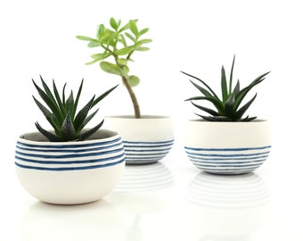 Fioriera in ceramica fatta a mano. Fioriera minimalista in porcellana cactus. Succulenta fioriera bianca blu. Wedding Serving Bowl Design by CONCEPTstudio.