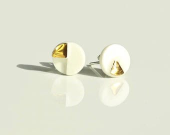 Geometric Porcelain Earrings. Minimalist Earrings. Ceramic Jewelry. Gold&White.Silver Studs. Wedding Bright Earrings Design by CONCEPTstudio