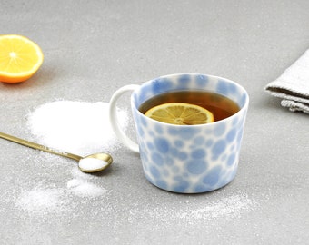 Handmade Coffee Mug. Blue Polka Dots Porcelain Cup. Tea Ceramic Dainty Mug. Coffee Lovers. Stoneware Simple Clay Mug design by CONCEPTstudio