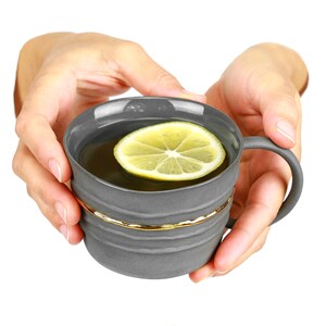 Black Gold Porcelain Mug. Handmade Ceramic Tea Mug. Porcelain Gray Mug. Coffee Lovers. Contemporary Gold Line Mug Design by CONCEPTstudio. image 6