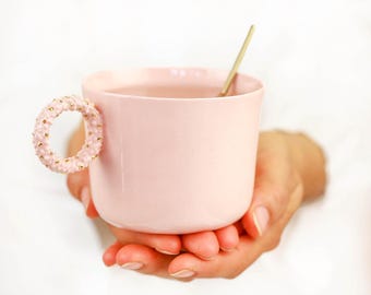 Porcelain Dot Gold Mug. Handmade Ceramic Coffee Mug. Coffee Lovers. Minimalist Tea Cup. Wedding Pink & Gold Mug Collection by CONCEPTstudio.