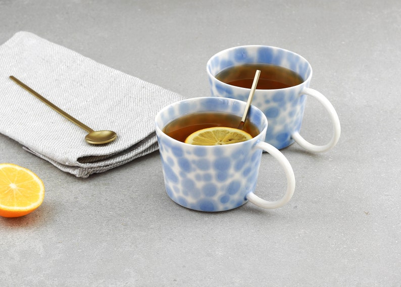 Handmade Coffee Mug. Blue Polka Dots Porcelain Cup. Tea Ceramic Dainty Mug. Coffee Lovers. Stoneware Simple Clay Mug design by CONCEPTstudio image 3