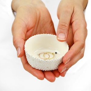 Tiny Porcelain Engagement Ring Dish. Handmade Ceramic Minimalist Jewelry Dish. Wedding Elegant White Ring Holder Design by CONCEPTstudio.