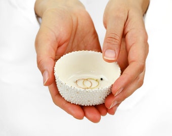 Tiny Porcelain Engagement Ring Dish. Handmade Ceramic Minimalist Jewelry Dish. Wedding Elegant White Ring Holder Design by CONCEPTstudio.