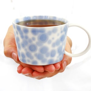 Handmade Coffee Mug. Blue Polka Dots Porcelain Cup. Tea Ceramic Dainty Mug. Coffee Lovers. Stoneware Simple Clay Mug design by CONCEPTstudio image 2