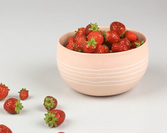 Porcelain Minimalist Bowl. Handmade Ceramic Bowl Simple Serving Stoneware Small Bowl Pink & White Bridal Muesli Bowl Design by CONCEPTstudio