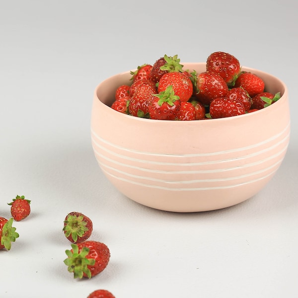 Porcelain Minimalist Bowl. Handmade Ceramic Bowl Simple Serving Stoneware Small Bowl Pink & White Bridal Muesli Bowl Design by CONCEPTstudio