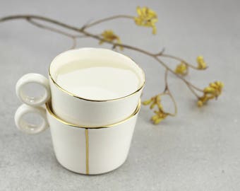 Handmade Ceramic Coffee Mug. Porcelain Tea Cup. Minimalist Romantic Mug. Coffee Simple Mug. Wedding White & Gold Mug Design by CONCEPTstudio