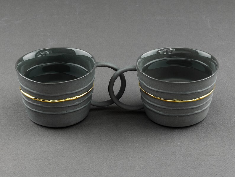 Black Gold Porcelain Mug. Handmade Ceramic Tea Mug. Porcelain Gray Mug. Coffee Lovers. Contemporary Gold Line Mug Design by CONCEPTstudio. image 8