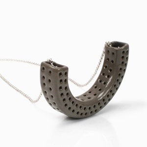 Grey Porcelain Jewelry With Feminine Sound. Handcrafted Minimalist Openwork Necklace.Silver Chain.Geometric Pendant design by CONCEPT studio