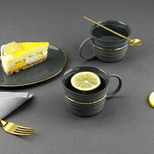 Black Gold Porcelain Mug. Handmade Ceramic Tea Mug. Porcelain Gray Mug. Coffee Lovers. Contemporary Gold Line Mug Design by CONCEPTstudio. image 5