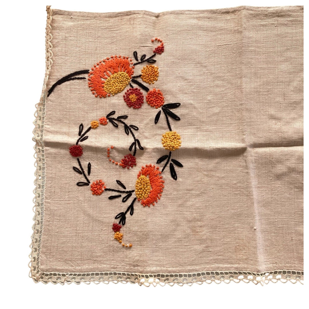 Embroidered Linen Table Runner With Crewel Hand Embroidery and Etsy
