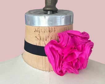 Silk Flower Choker in Hot Pink