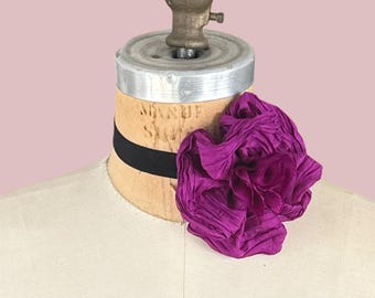 Silk Flower Choker in Magenta