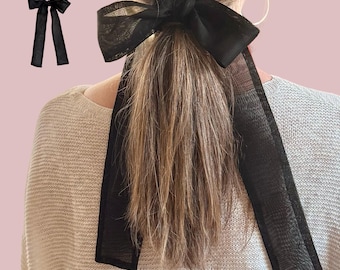 Silk Organza Hair Bow in Black