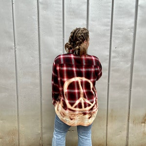 Funky Flannel-Peace Sign Bleached Flannel Shirt