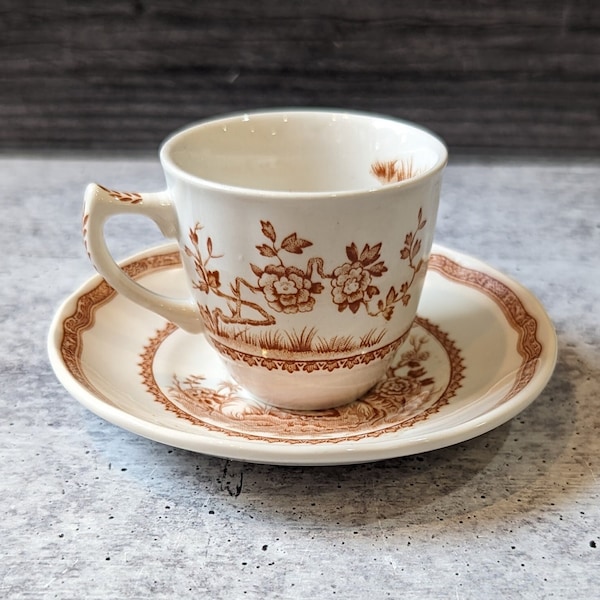 Vintage Furnivals Brown Transferware Quail 1913 No 684777 Made in England Demitasse Cup and Saucer, Replacements, Vintage English China