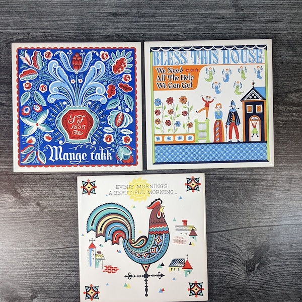 Vintage Scandanivan Style Berggren Tile Trivets, 1960s Berggren Originals Countertop Trivet, Libertyville Illinois, Your Choice of 3 Styles