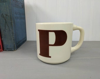 Vintage Houze Ceramic Initial P Cream Color Coffee Mug, Letter P Coffee Mug, Made in USA Coffee Cup