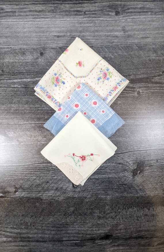 Set of 3 Beautiful Blue, Red & Pink Flowers Cotton