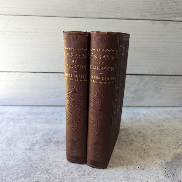 Set of Essays by Emerson First & Second Series, Chicago, Donohue, Henneberry and Co, Red Embossed Covers, Antique Ephemera, Junk Journal