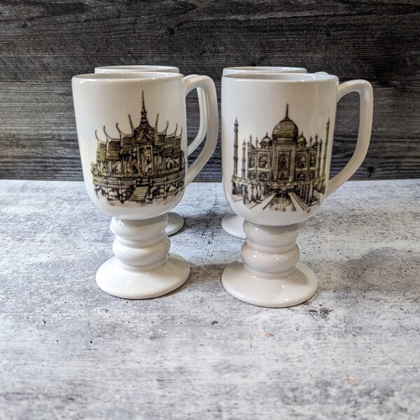 1965 Kaysons Fine Ironstone China Continental Cup, Footed Mugs, Your Choice of Leaning Tower of Pisa, Taj Mahal, Thai Palace, London Tower