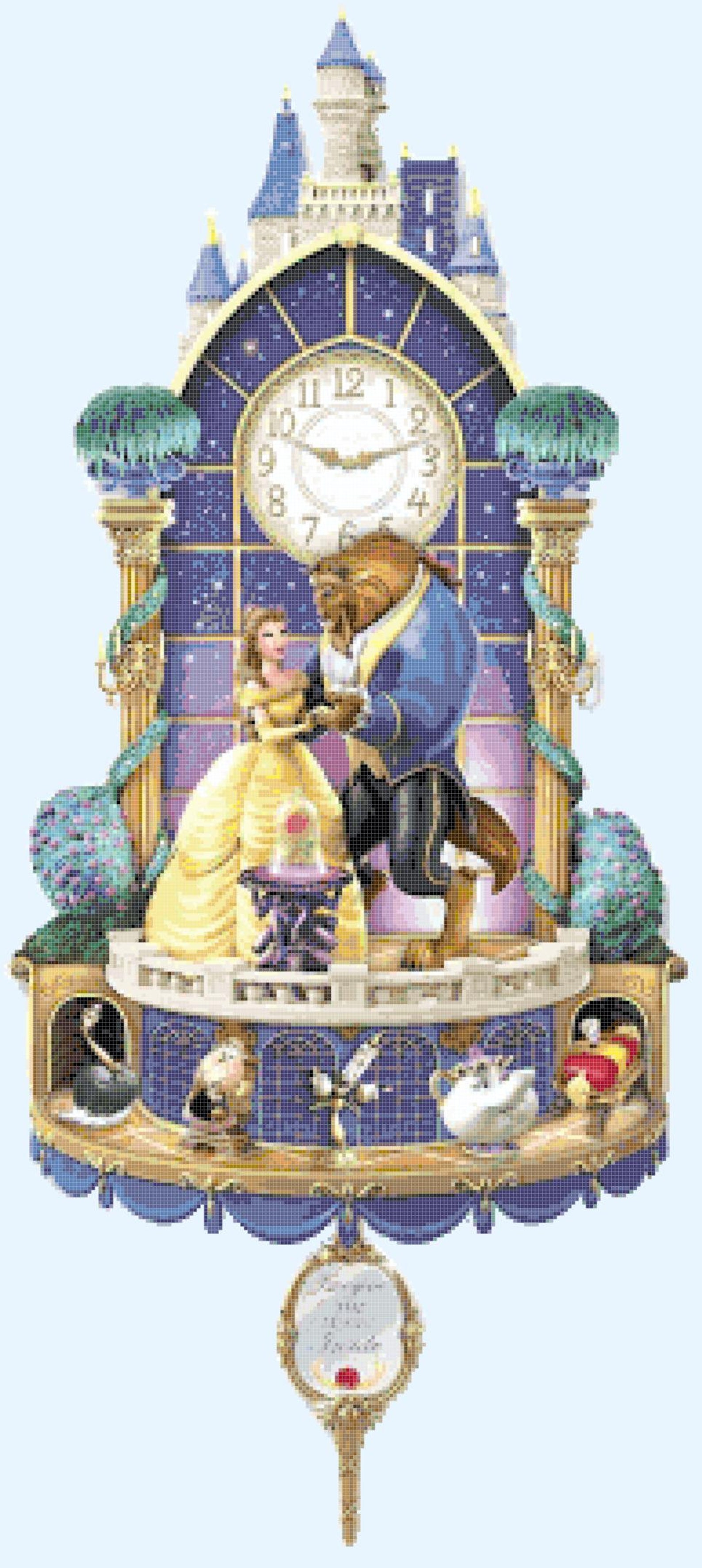 Beauty and the beast cuckoo clock counted Cross Stitch cuckoo Etsy