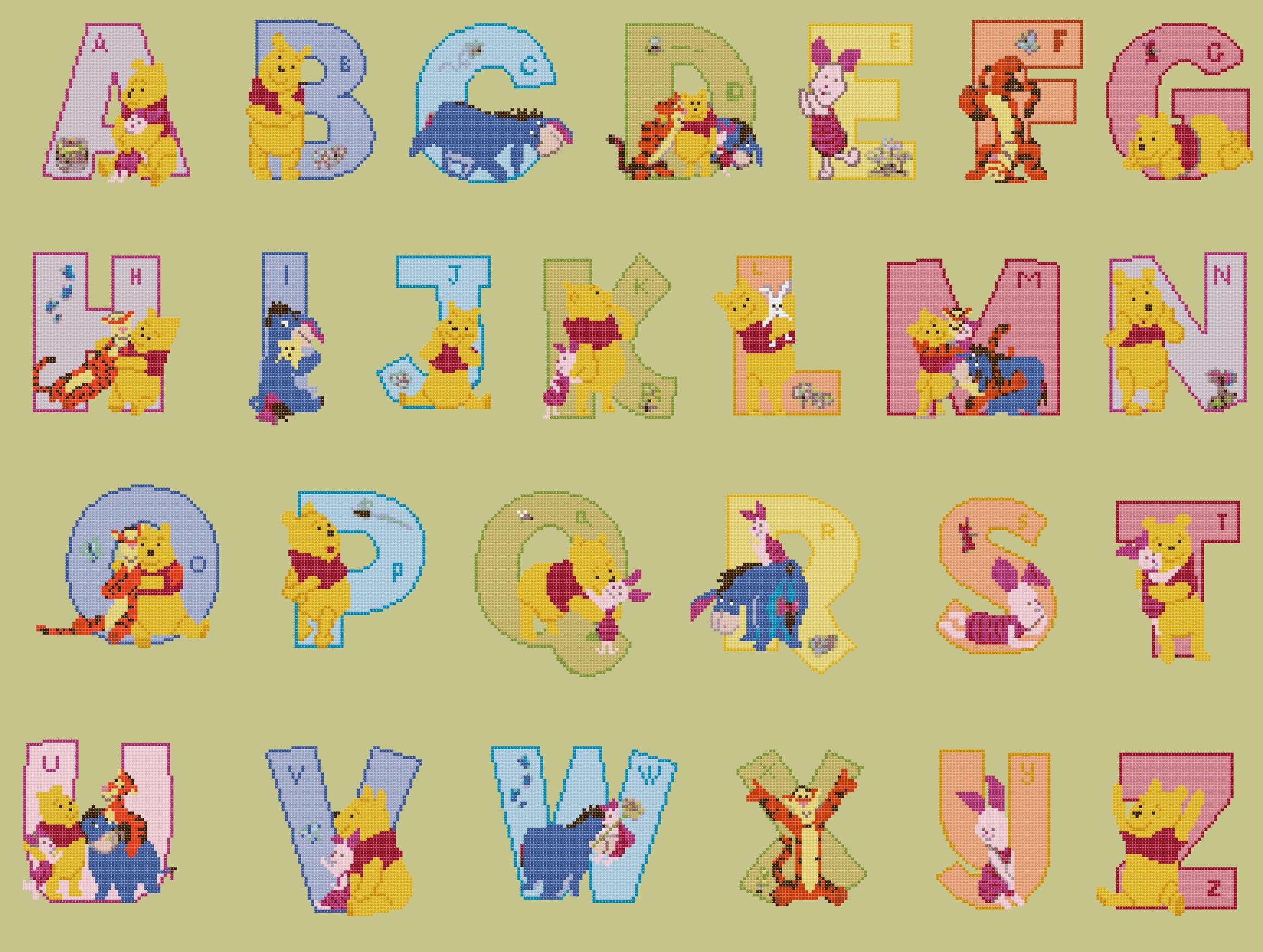 Alphabet winnie the pooh Cross Stitch Alphabet Disney Pattern | Etsy