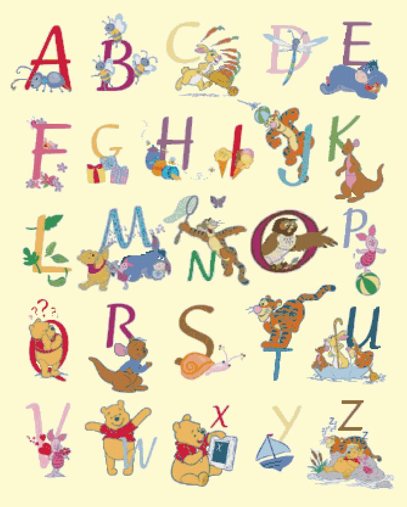 Alphabet winnie the pooh Cross Stitch Alphabet Disney Pattern | Etsy