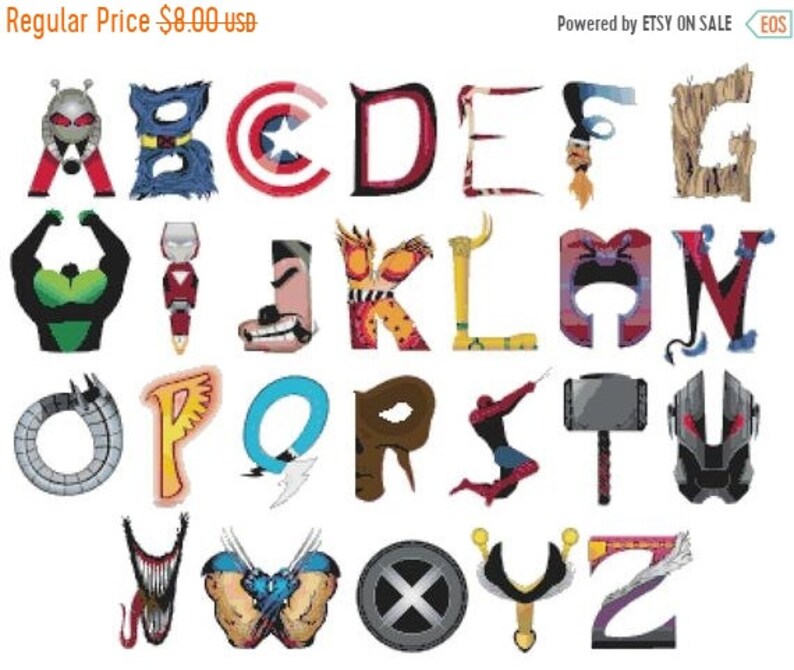 Alphabet marvel Cross Stitch Alphabet avengers Pattern abc Etsy