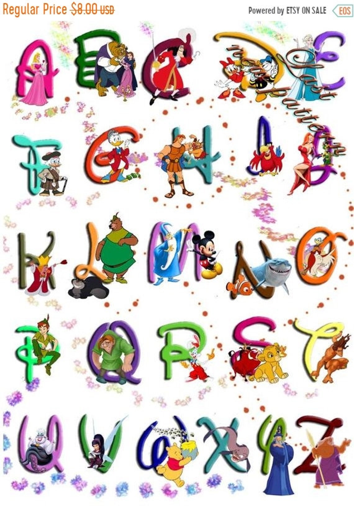Alphabet Disney characters Cross Stitch Alphabet Disney Etsy