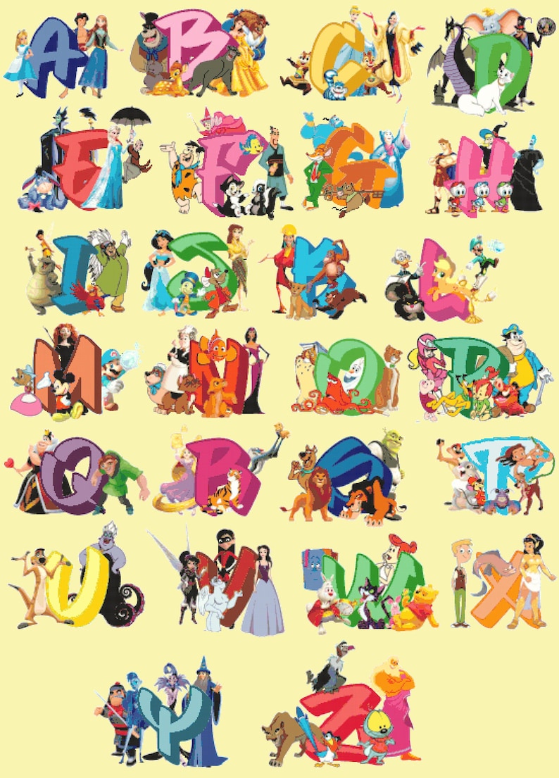 NEW Alphabet Disney characters Cross Stitch Alphabet Disney | Etsy