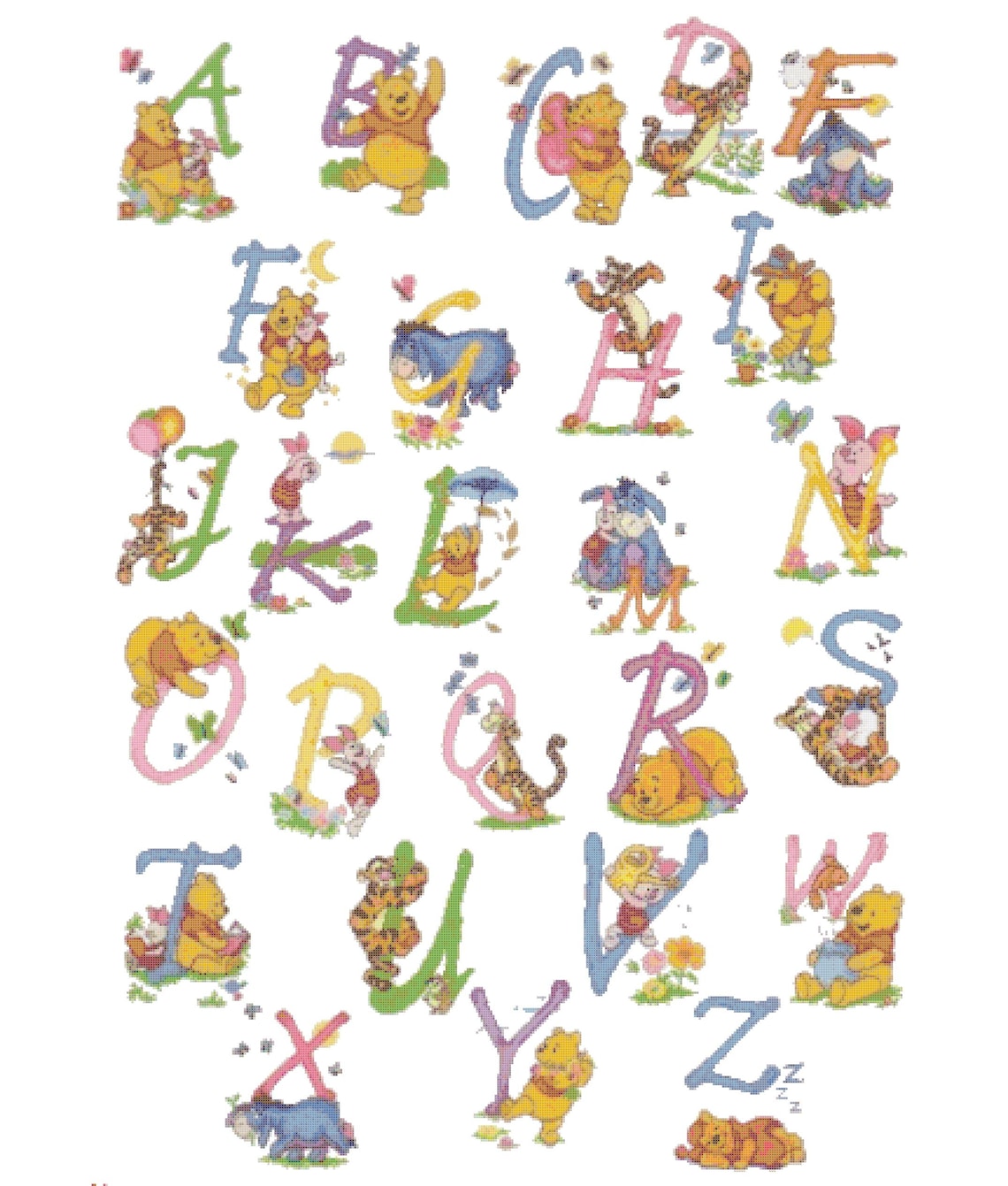 Alphabet winnie the pooh Cross Stitch Alphabet Disney Pattern | Etsy