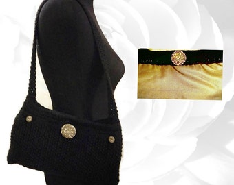 Black Purse, Black Handbag, Black Shoulder Bag, Gold Purse, Gold Handbag, Gold Shoulder Bag, Knitted Handbag, Knitted Purse, OOAK