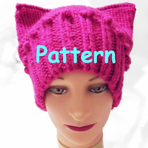 Knitting Pattern, Pink PussyHat, Project, Women's March, Cat Hat, Pussycat Hat, Cat Ear Hat, Beanie Pattern, Winter Hat, Knit Hat Pattern