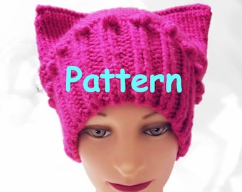 Knitting Pattern, Pink PussyHat, Project, Women's March, Cat Hat, Pussycat Hat, Cat Ear Hat, Beanie Pattern, Winter Hat, Knit Hat Pattern
