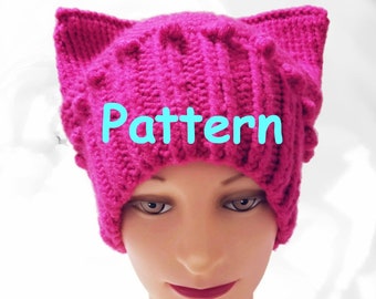 Knitting Pattern, Pink PussyHat, Project, Women's March, Cat Hat, Pussycat Hat, Cat Ear Hat, Beanie Pattern, Winter Hat, Knit Hat Pattern