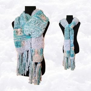 Blue Scarf, Winter Scarf, Colorful Scarf, Long Scarf, Soft Scarf, Chunky Scarf, Textured Scarf, Extra Long Scarf, Fuzzy Scarf, OOAK Scarf