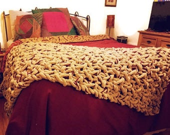 Chunky Knit Blanket, Throw, Blanket, Brown Blanket, Brown Throw, Red Blanket, Red Throw, Brown and Red Blanket, Thick, Beige Blanket Throw