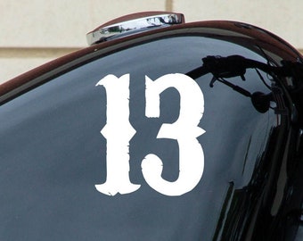 Lucky Number 13 Motorcycle Decal, Vintage Gas Tank Fender Sticker
