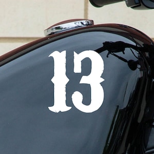 Lucky 13 vintage tank- en spatbordsticker Racing Number Thirteen. Cafe Racer-look. Rat, Bobber, Bullet, CB, CB750-fietsen